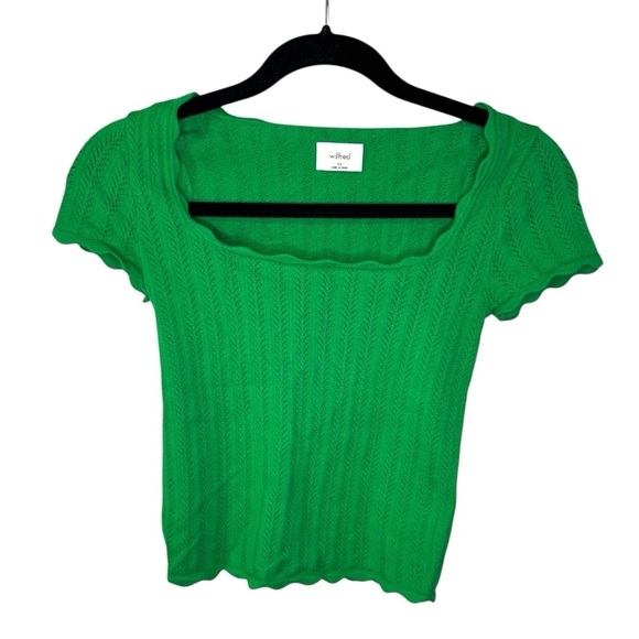 Wilfred Aritzia Green Crop Ribbed Cap Sleeve Blouse - Picture 1 of 5